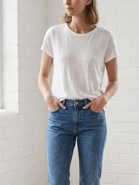 Country Road White Short-Sleeve Crew Tee 100% Linen